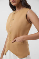 Mellow Classic Shell Waist Coat With Pleated Skirt Set