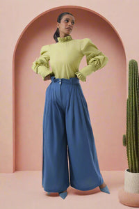 Jade Ruffle Blouse With Pleated Linen Pant Set