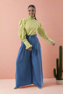 Jade Ruffle Blouse With Pleated Linen Pant Set