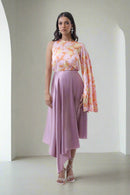 Spring Bloom Flair Sleeve Top With Draped Skirt Set