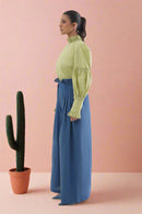 Jade Ruffle Blouse With Pleated Linen Pant Set