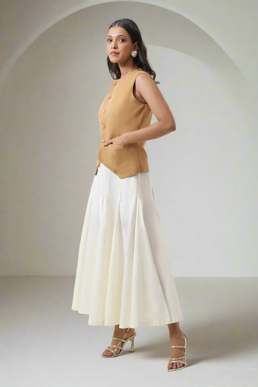 Mellow Pleated White A-Line Skirt