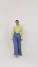 Jade Ruffle Blouse With Pleated Linen Pant Set